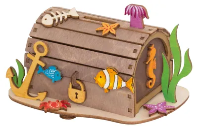 Produktbild von Drechslerei Kuhnert - Bastelset Spardose - Schatztruhe - Hobaku (Holzbastelkunst) - 15 x 10 x 9 cm - das perfekte Sparerlebnis zum selber Basteln