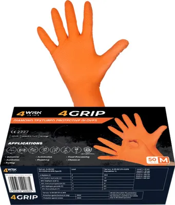 Zdjęcie produktu dla Rękawice robocze nitrylowe 4grip 4WRK w kolorze pomarańczowym 9