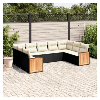 Produktbild von 9-teiliges Garten-Sofagarnitur mit Kissen Schwarz Poly Rattan, Lounge Gartenmöbel Set, Balkonmöbel, Gartenlounge, Gartensofa