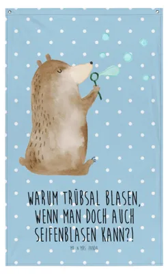 Produktbild von Mr. & Mrs. Panda Wandbild Bär Seifenblasen - Blau Pastell - Geschenk, Hängedeko, Wandtuch, Gobelin, Teddy, Lustig Sein Glücklich Traurig Happy, Wandteppich, Tapestry