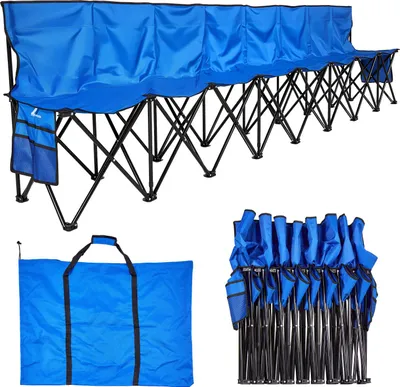 Produktbild von VEVOR tragbare Mannschaftsbank Sitzbank Campingbank (8 Personen) mit Seitentaschen & Tragetasche, Klappbank mit Rückenlehne, Seitenbank für Fußball Baseball Outdoor-Aktivitäten Blau