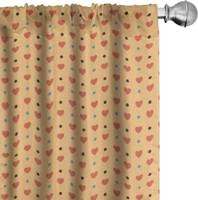 Produktbild von ABAKUHAUS Romantisch Vorhänge, Gardinen, Valentinstag inspiriert Liebespaar Zeichen Herzen und Retro Polka Dots, 2 Stück 75 x 175 cm, Coral Pale Orange Blue