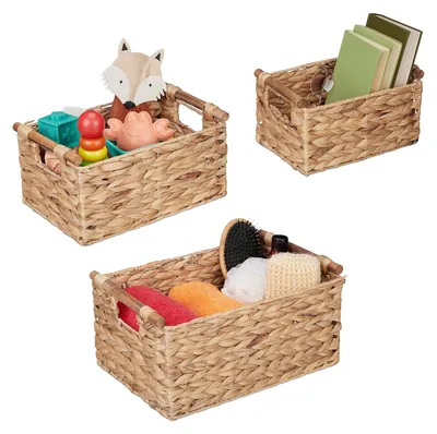 Produktbild von TRANKIELO® – Set aus 3 Aufbewahrungskörben aus Wasserhyazinthe – Geflochtene, natürliche Körbe für Badezimmer und zur Aufbewahrung von Spielzeug
