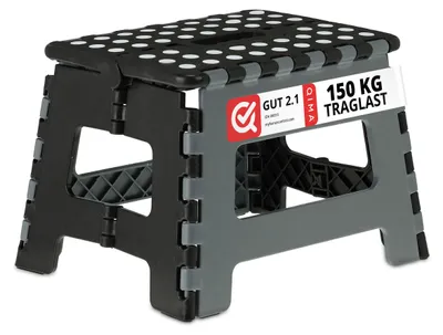 Produktbild von Relaxdays Klapphocker faltbar, Camping Hocker, Kinder Badhocker, bis 150 kg, Kunststoff, HBT: 22x35x28 cm, schwarz/grau