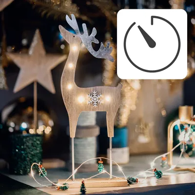 Produktbild von LED-Holz-Rentier mit Schneeflocke