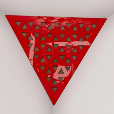 Produktbild von 2er-Pack – Deckenecken-Bassfalle "Triangle-F" | Pyramidenförmiger Akustikschaum mit laminierter HDF-Platte und Stoff [TRI -Roter Kunststoff|Beige]