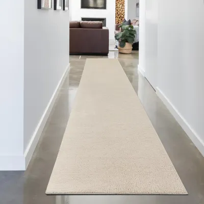 Produktbild von Moderner Creme Teppich samtig weich pflegeleicht für Wohnzimmer, Schlafzimmer, Esszimmer Größe - 80 x 300 cm