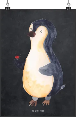 Produktbild von Mr. & Mrs. Panda Bild Pinguin Marienkäfer DIN A2 - Kreidetafel - Geschenk, wanddeko, Glück, Wandbild, Liebe, Plakat, Kunstdruck, Freude, Kleine Wunder, Aufmerksam, drucke