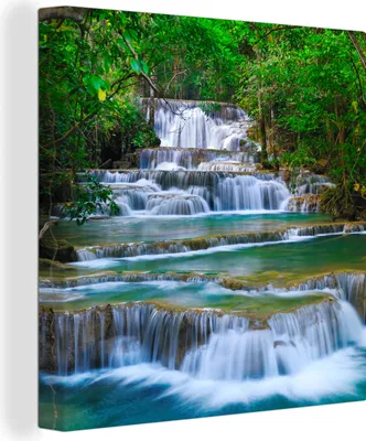 Produktbild von MuchoWow® - Leinwandbilder - Wasserfall - Bäume - Natur - Dschungel, Wandbild, Wanddeko Bilder Wohnzimmer, 50x50 cm