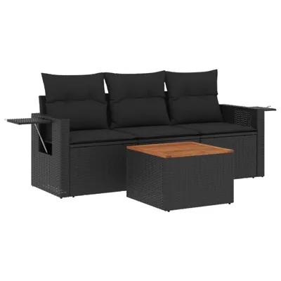 Produktbild von vidaXL 4-tlg. Garten-Sofagarnitur mit Kissen Schwarz Poly Rattan
