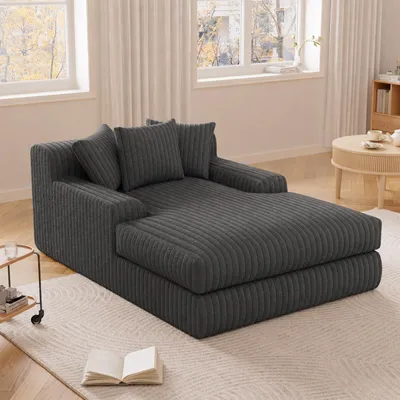 Obrázok produktu pre Rozkladacia pohovka Lazy Sofa z manšestru s 3 vankúšmi, pohodlná jednosedacia pohovka na podlahu, pohovka do obývacej izby, 160 × 110 cm, relaxačné kreslo, kreslo do obývacej izby, kreslo na čítanie, bez montáže