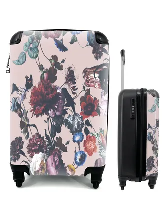 Produktbild von MuchoWow® Koffer Handgepäck Trolley Rollkoffer Kleine Reisekoffer mit 4 Rollen - Blumen - Muster - Vintage - Cabin Size < 55x40x23 cm & 55x40x20 cm - Fotokoffer - Kabinenkoffer - Boardgepäck - Reise-Box - Reisekoffer - Reisegepäck - Koffer mit Bild - Trolley für Kinder