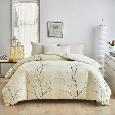 Obrázek produktu pro Béžové povlečení 240 x 220 cm, mikrovlákno, květinový vzor, zip