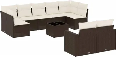 Produktbild von 10-tlg. Garten-Sofagarnitur mit Kissen Braun Poly Rattan
