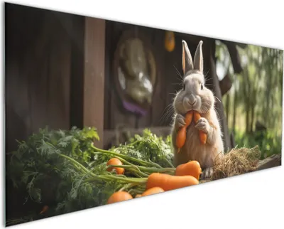 Produktbild von Wallario Küchenrückwand aus Glas, Größe: 125 x 50 cm, Motiv: Karottenliebhaber | Spritzschutz | abwischbar | pflegeleicht | in