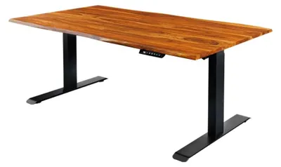 Productafbeelding van Bureau électrique haut de gamme ARKAYA 140 cm in massief Sheesham met natuurlijk schuine rand – Verstelbare hoogte
