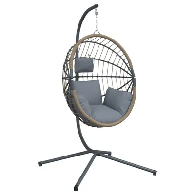 Produktbild von Hängesessel Ei-Design mit Ständer Hellgrau Rattan und Stahl