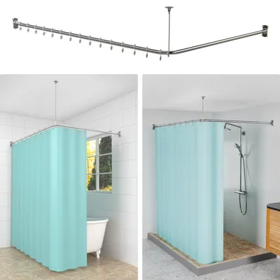 L-förmige Duschstange, Edelstahl SUS304, 100-120x100-190 cm, 16 Ringe