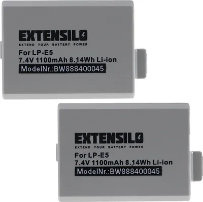 Produktbild von EXTENSILO 2x Akku kompatibel mit Canon EOS Rebel T1i, 1000D, 450D, 500D, Digital Rebel XSi, Kiss X3, Kiss F, Kiss X2 Kamera (1100 mAh, 7,4 V, Li-Ion)