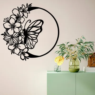 Produktbild von Wallity, Butterfly- TNL2006, Schwarz, Sonstige Wohndekorationen, 69 x 1,5 x 68 cm, 100% Metall (Dicke: 1