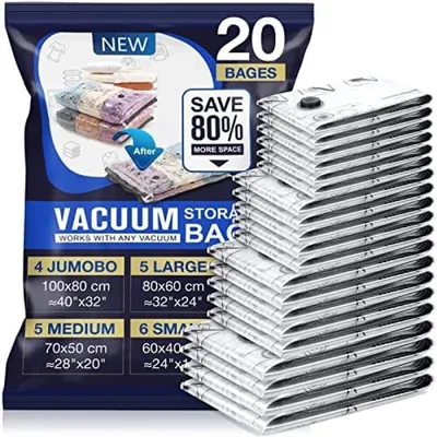 Productafbeelding van PromoHome® Set vacuümverpakkingen – 20 stuks, herbruikbaar – 4 XL (100x80cm), 5 L (80x60cm), 5 M (70x50cm), 6 S (60x40cm)