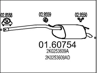Produktbild von MTS 01.60754 Endschalldämpfer für VW Caddy III Kombi (2KB, 2KJ, 2CB, 2CJ) Auspuff