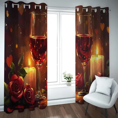 Productafbeelding van Verduisteringsgordijnen met Rozenpatroon 140x290 cm (Set van 2)