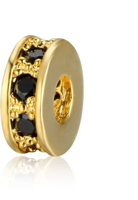 Produktbild von Schmuck-Perlen 5 Stück, Charm Spacer Beads für Armbänder glitzernd, 3x7,5 mm, Gold mit schwarzem Stein