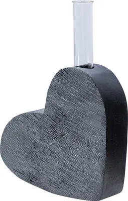 Produktbild von Vase Herz Reagenzglas H13cm Mangoholz Schwarz Glas Tischdeko Wohnzimmer Deko