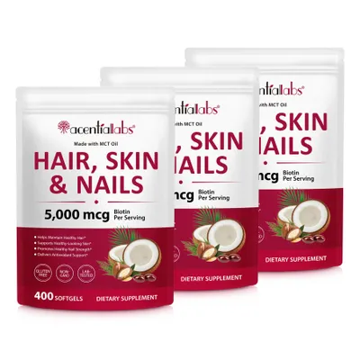 Produktbild von Biotin 5000mcg Hochdosiert Haut Haare Nägel Haarvitamine Vitamine 3x 400 Softgels