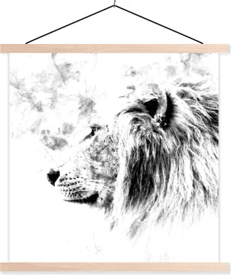 Produktbild von MuchoWow® Textilposter Löwe - Schwarz - Weiß - Linie 40x40 cm mit holzfarbenen Rahmen - Posterleiste
