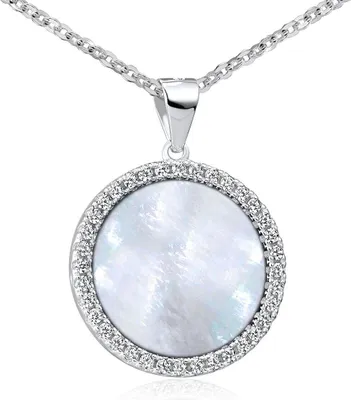 Produktbild von MATERIA Perlmutt Anhänger rund weiß - Kettenanhänger Silber 925 Damen mit Muschel, Zirkonia und Kette in Schmuckbox