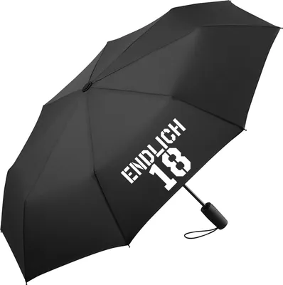 Produktbild von Huuraa Regenschirm Endlich 18 Schriftzug 98cm Schwarz Sturmfest Taschenschirm Geschenkidee