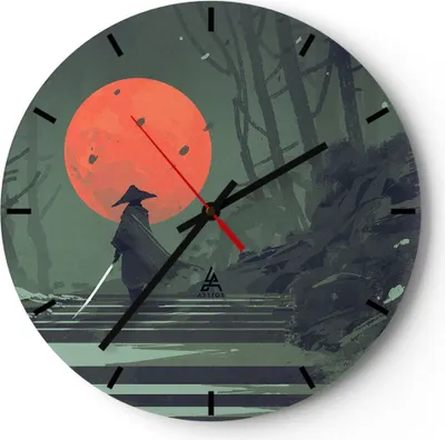 Produktbild von Wanduhr - Rund - Glasuhr - Krieger Schwert - 30x30cm - Schleichendes Uhrwerk - Lautlos - zum Aufhängen bereit - Dekoration Modern - Wanddekoration aus Glas - C3AR30x30-3878