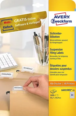 Immagine prodotto di Avery Zweckform® L6021REV-25 L6021REV-25 Etichette, 45,7 x 16,9 mm, 25 fogli/1.600 etichette, bianco
