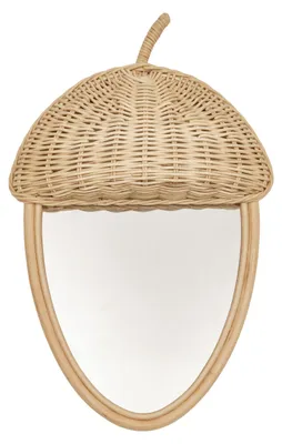 Produktbild von OYOY Mini Acorn Rattan Wall Mirror M107278 Wandspiegel Rattan Eichel Natur Kinderzimmer Deko Handmade 42x31x8 cm
