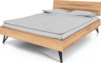 Produktbild von Bett Rolo 160x200 cm aus Kernbuche bianco massiv  Holzkopfteil und Metallbeinen