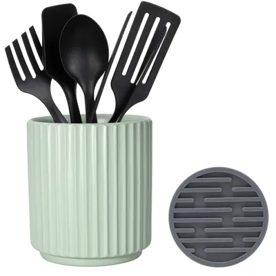 Image de MONOSUGO : Petit support pour ustensiles de cuisine, idéal pour le plan de travail (hauteur x largeur) : 14 x 11 cm, en céramique