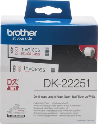Zdjęcie produktu dla Brother DK22251 DK etykiety na papier ciągły - 62 mm x 15,24 m, czarny/czerwony na białym
