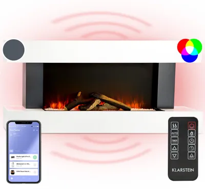 Produktbild von Klarstein Deko Kamin mit LED-Flammen, Elektro Kamin mit Heizung, 2000W Elektrischer Kamin, Sparsamer Kamin Elektrisch, Wandkamin mit Fernbedienung & Timer, Elektrische Kamine mit MDF-Gehäuse