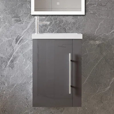 Produktbild von 45 cm Badmöbel Set Gäste WC Waschbecken mit Unterschrank Kleines Badezimmerschrank mit Soft Close Hochglanz Anthrazit