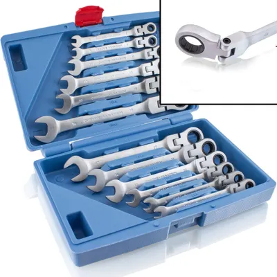 Produktbild von Bituxx Maul- und Gelenk-Ratschen-Ringschlüssel Set 12tlg, blau, MS-15903