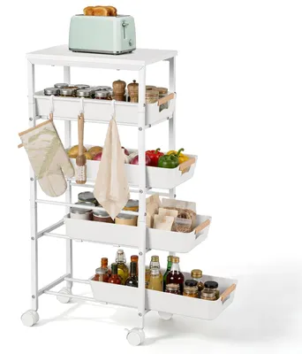 Imagen del producto de Carrito de cocina estrecho, con 5 niveles, con ruedas, ideal para espacios pequeños