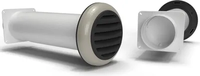 Obrázek produktu pro Kulatá trubka Ø 125mm, teleskopický nástěnný box 350-680mm, zpětná klapka