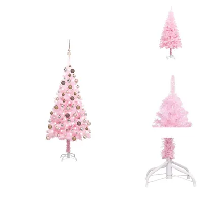 Productafbeelding van vidaXL Kunstkerstboom met verlichting en ballen, roze, 150 cm - Kerstbomen