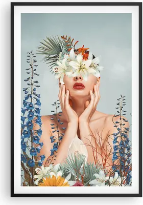 Produktbild von Gerahmtes Poster - Schwarzer Rahmen - Surreal Frau Blumen - 61x91,5 cm - Wand Bild - Wanddeko - Wandbilder - Kunstposter - Wandposter - Bilderrahmen - Bilder - Kunstdruck - P2BPA61x91-4818