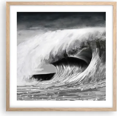 Produktbild von Gerahmtes Poster - Rahmen in heller Eiche - Welle Zeichnung Schwarzweiß - 50x50 cm - Wand Bild - Wanddeko - Wandbilder - Wandposter - Bilderrahmen - Bilder - Kunstdruck - Wandbild - P2NAC50x50-4264