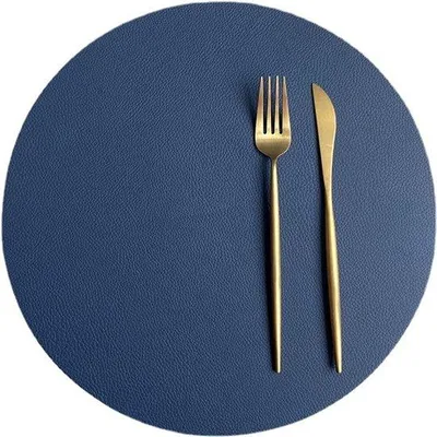Image de Set de table imperméable, simili cuir, imperméable, set de table, 32 cm, bleu et gris, 6 pièces