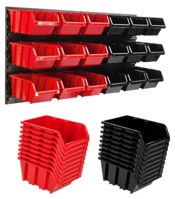 Immagine prodotto di Pannello portattrezzi - Sistema di stoccaggio per officina - Organizzazione a parete per garage - 18 contenitori portaoggetti - 772 x 390 mm