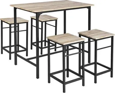 Produktbild von Famanu Bartisch-Set - 4 Barhocker - Multifunktional - 5-teilig - Holz - 100 x 87 x 60 cm / 32 x 57 x 32 cm